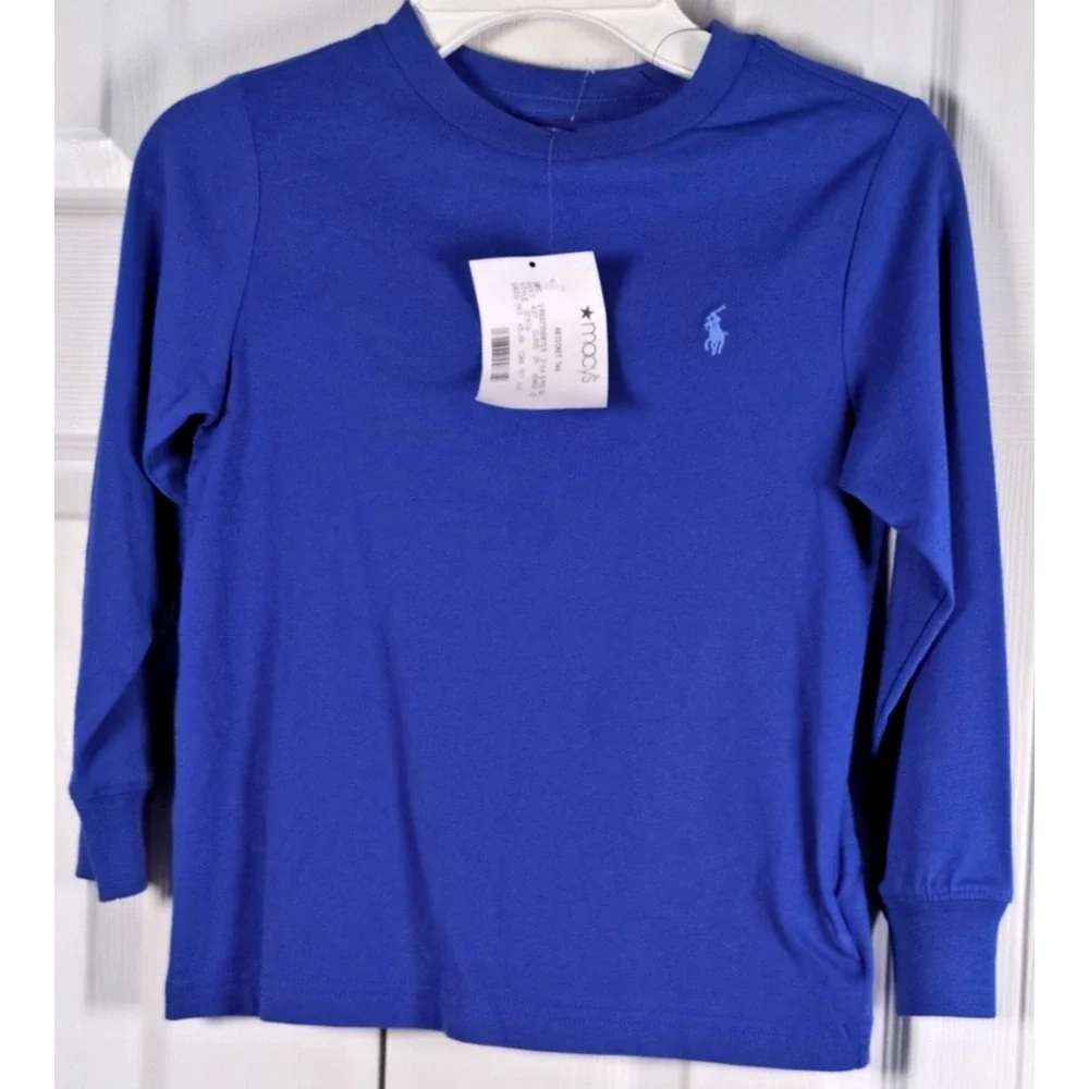 Polo Ralph Lauren Boys Shirt Size 4 Blue Long Sleeve T-Shirt Crew Neck NWT